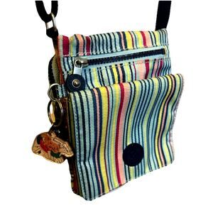Kipling Sabian Multicolor Striped Crossbody Purse Zippers Pastel Rainbow Bag